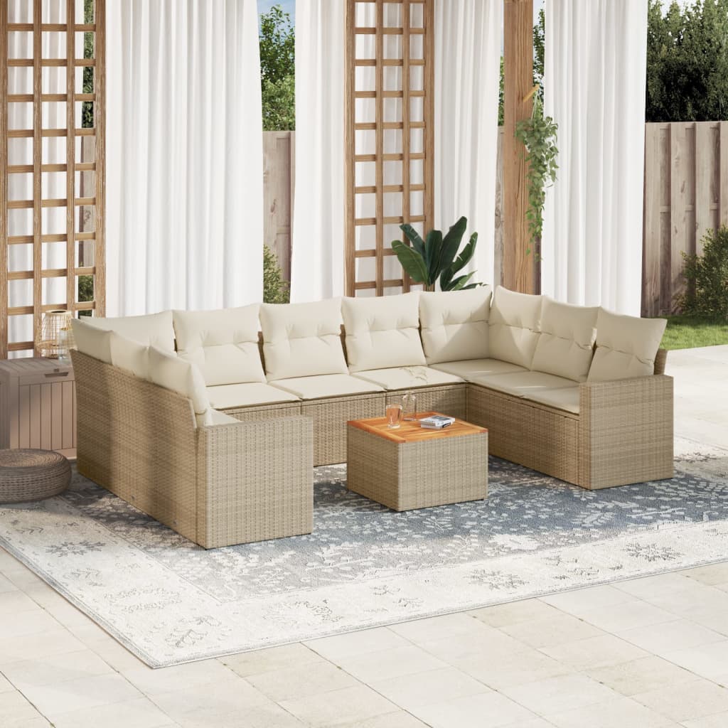 10-dijelni set vrtnih sofa s jastucima bež od poliratana 66 x 62 x 69 cm