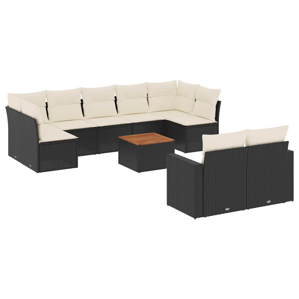10-dijelni set vrtnih sofa s jastucima crni od poliratana Crna