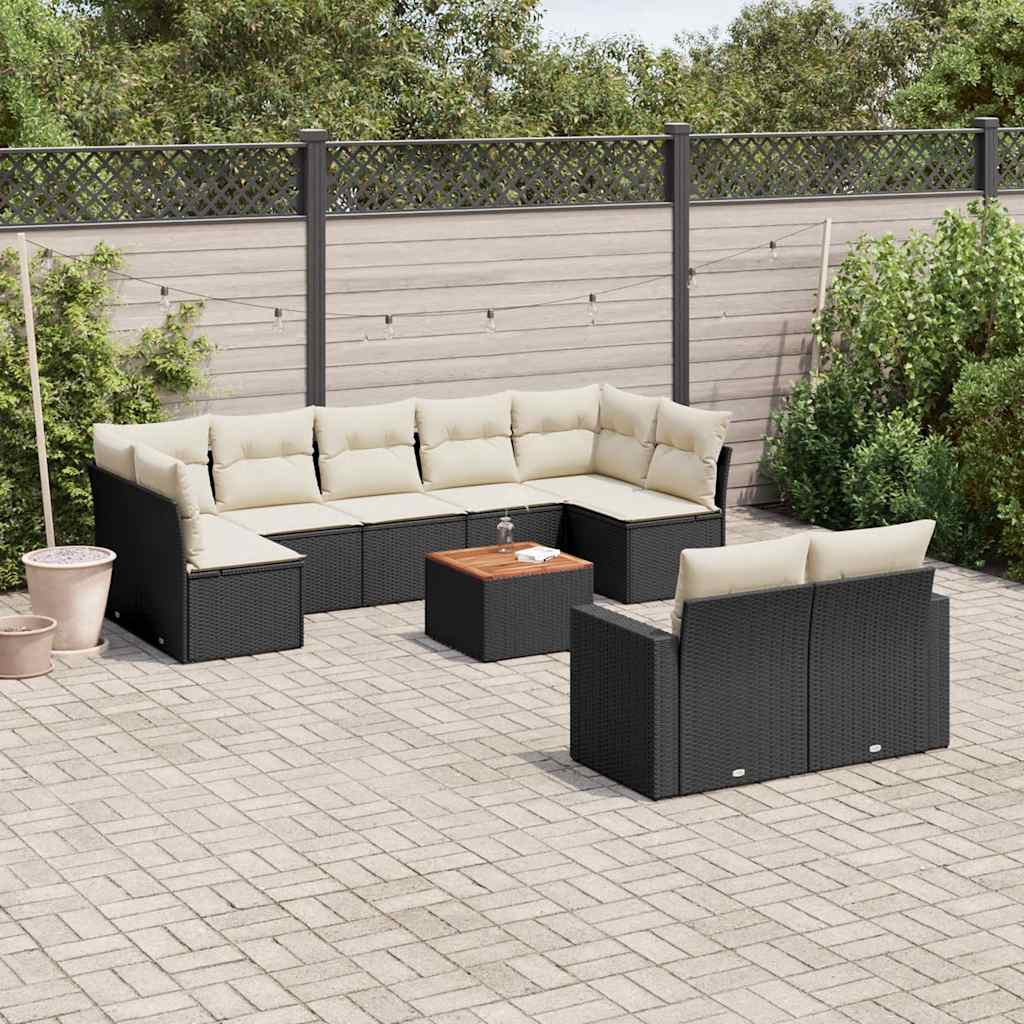 10-dijelni set vrtnih sofa s jastucima crni od poliratana Crna