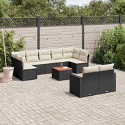 10-dijelni set vrtnih sofa s jastucima crni od poliratana Crna