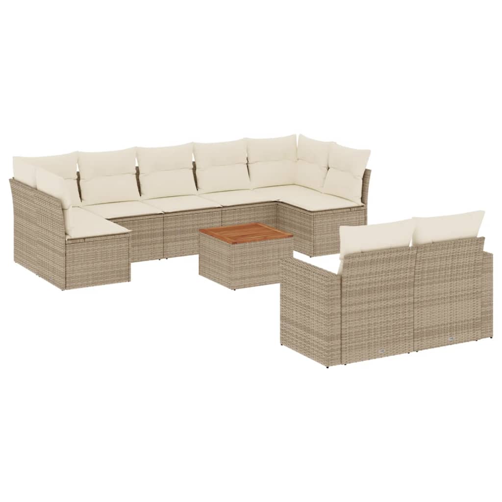 10-dijelni set vrtnih sofa s jastucima bež od poliratana 66 x 62 x 69 cm