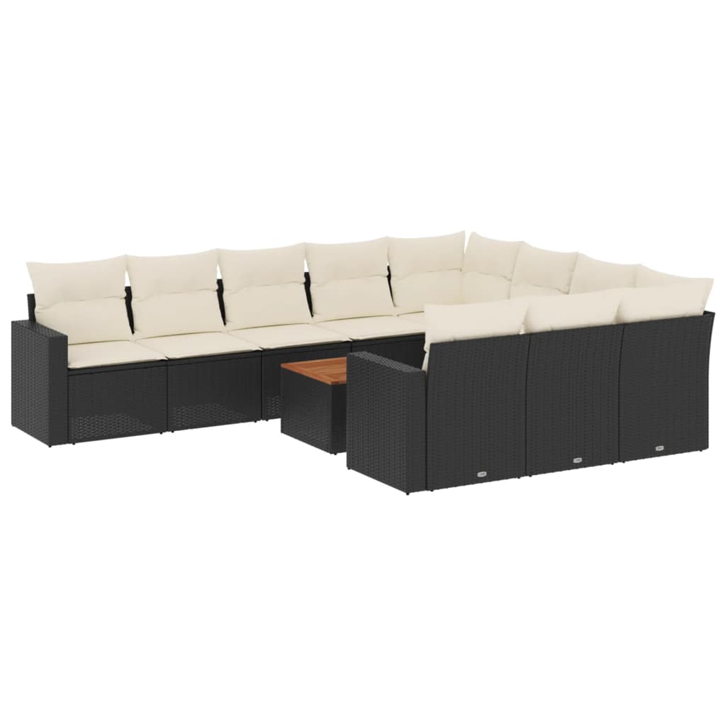 11-dijelni set vrtnih sofa od poliratana s jastucima crni Crna 66 x 62 x 69 cm
