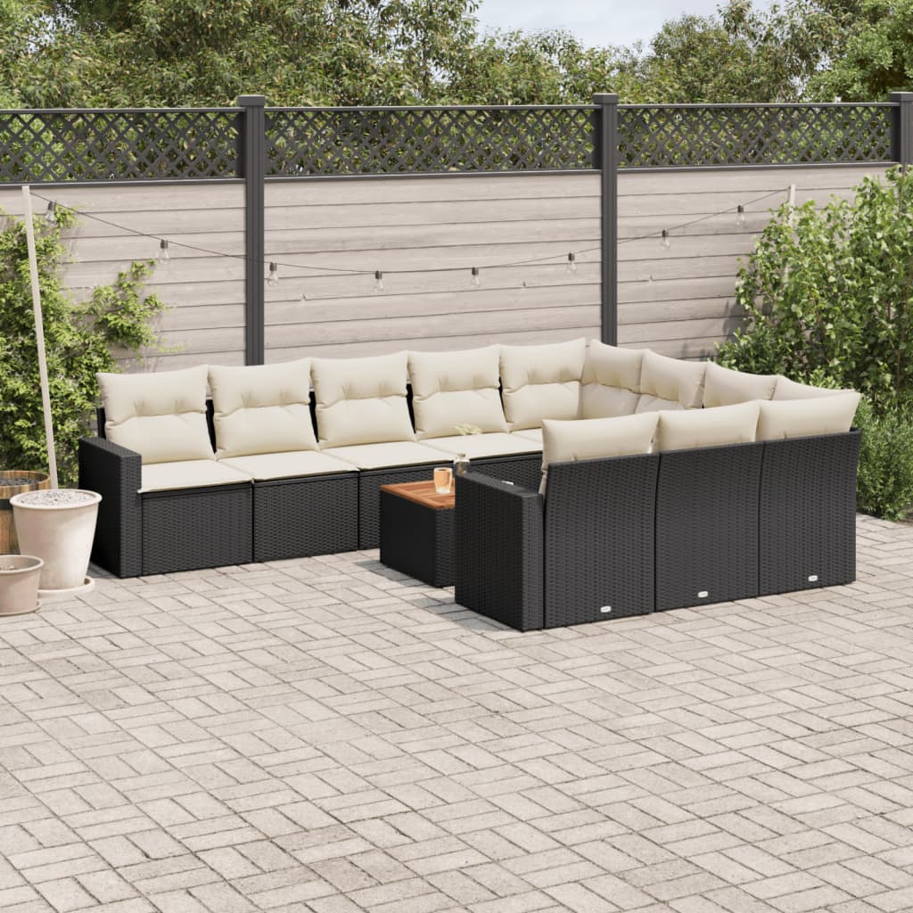11-dijelni set vrtnih sofa od poliratana s jastucima crni Crna 66 x 62 x 69 cm