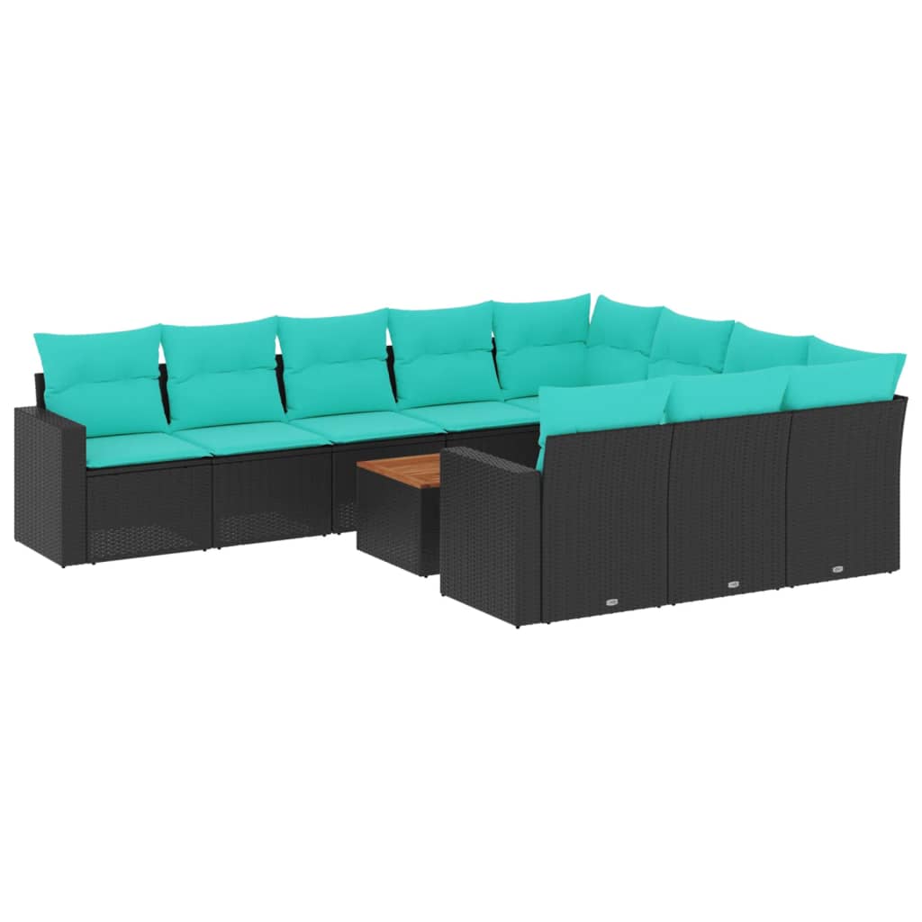 11-dijelni set vrtnih sofa od poliratana s jastucima crni Crna 65.5 x 62 x 69 cm