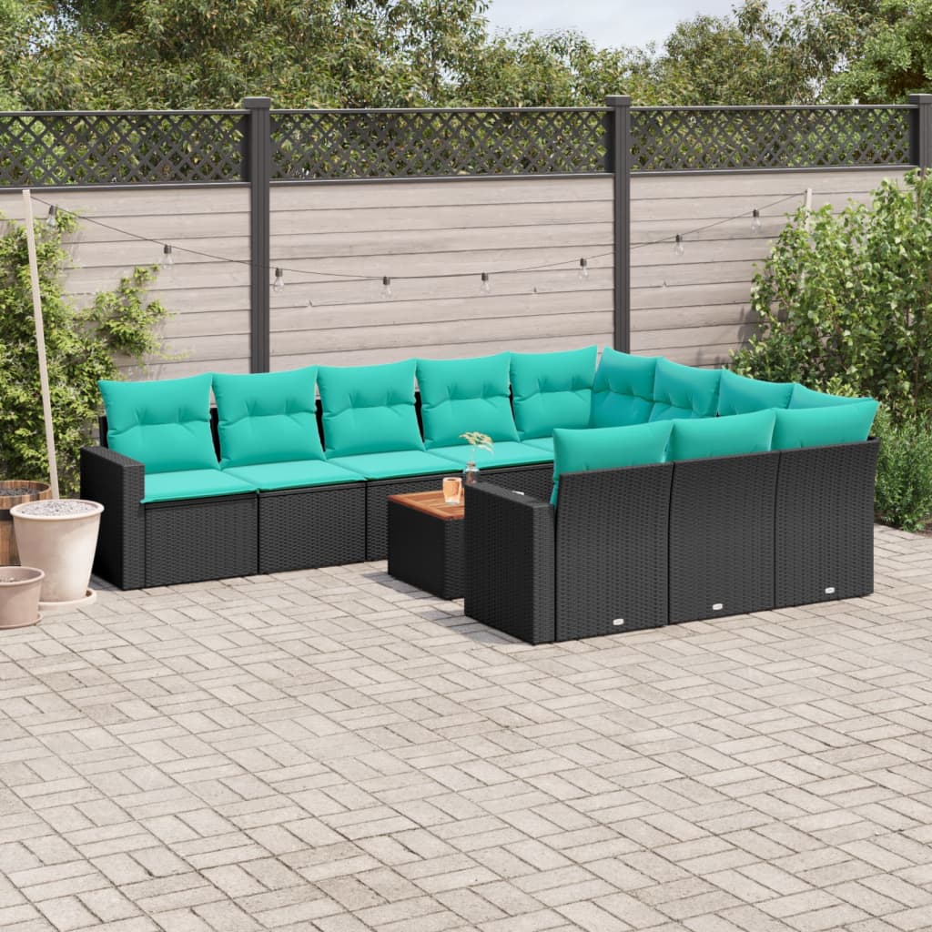 11-dijelni set vrtnih sofa od poliratana s jastucima crni Crna 65.5 x 62 x 69 cm