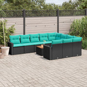 11-dijelni set vrtnih sofa od poliratana s jastucima crni Crna 65.5 x 62 x 69 cm