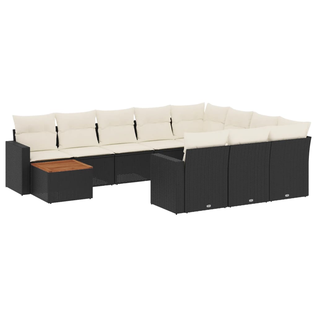 11-dijelni set vrtnih sofa od poliratana s jastucima crni Crna 66 x 62 x 69 cm
