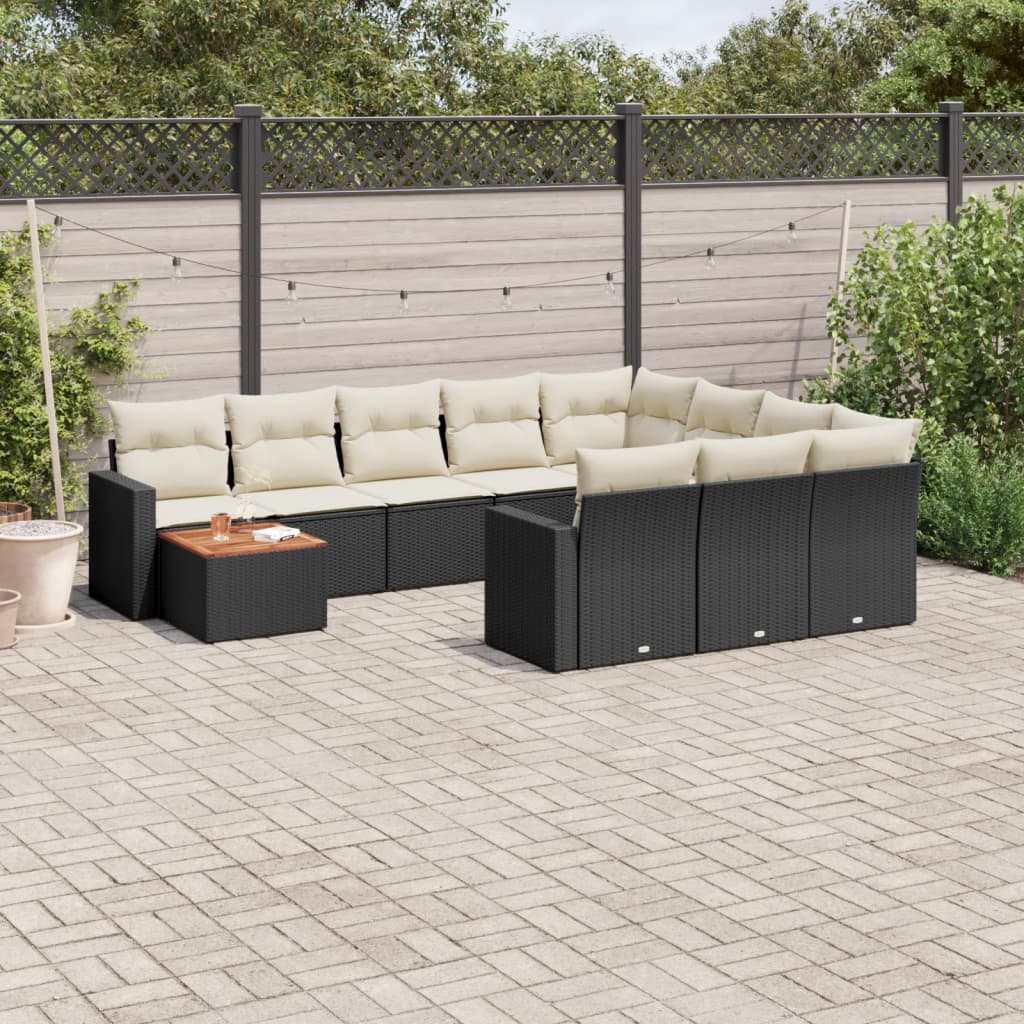 11-dijelni set vrtnih sofa od poliratana s jastucima crni Crna 66 x 62 x 69 cm