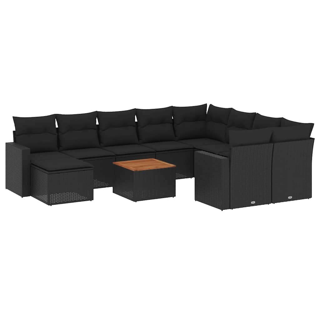 11-dijelni set vrtnih sofa od poliratana s jastucima crni Crna 66 x 62 x 69 cm