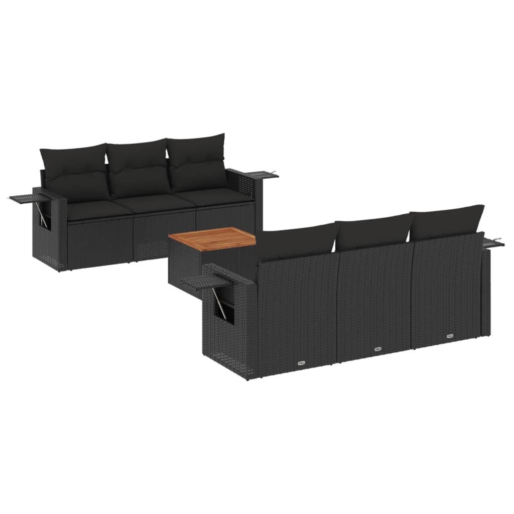 7-dijelni set vrtnih sofa od poliratana s jastucima crni Crna 65.5 x 62 x 69 cm