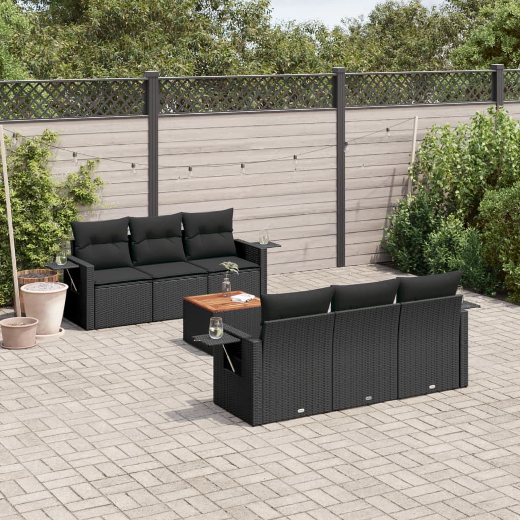 7-dijelni set vrtnih sofa od poliratana s jastucima crni Crna 65.5 x 62 x 69 cm