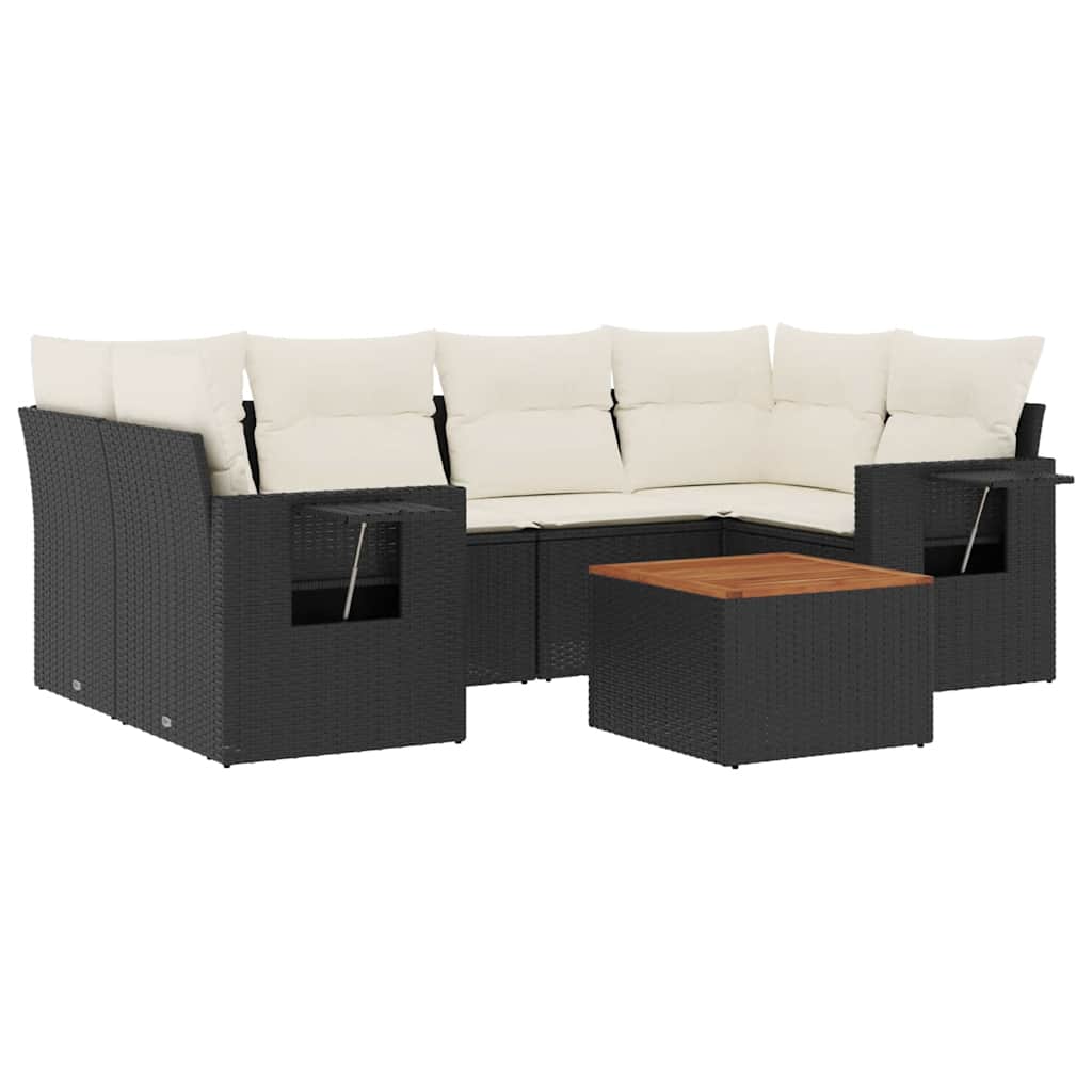7-dijelni set vrtnih sofa od poliratana s jastucima crni Crna