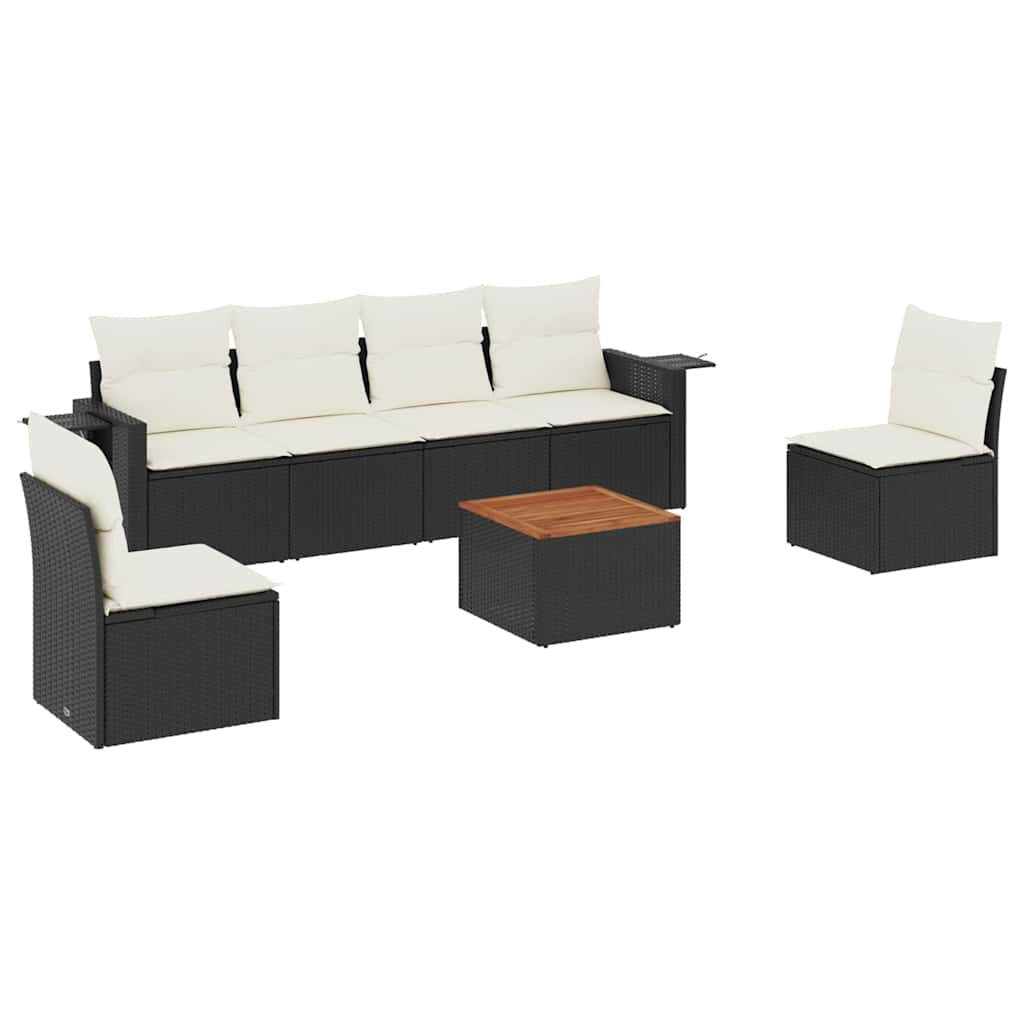 7-dijelni set vrtnih sofa od poliratana s jastucima crni Crna