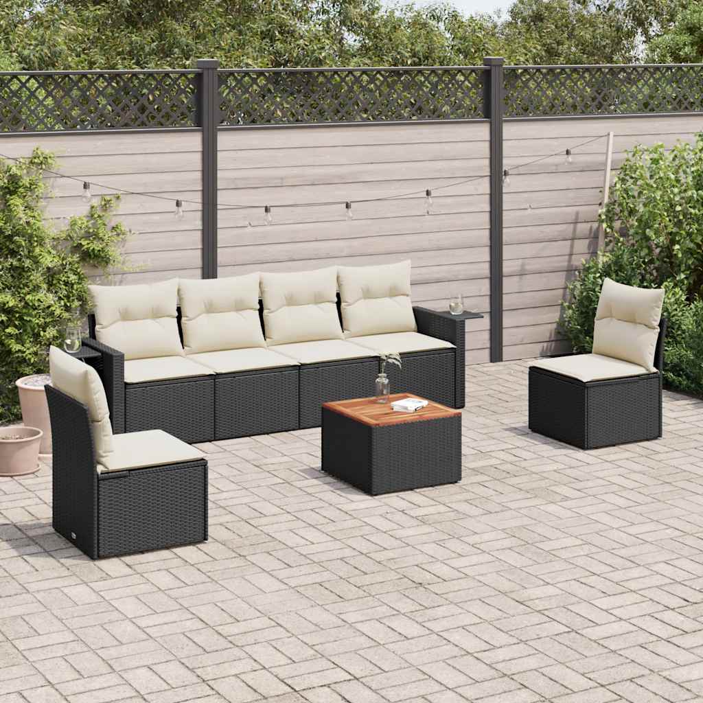 7-dijelni set vrtnih sofa od poliratana s jastucima crni Crna