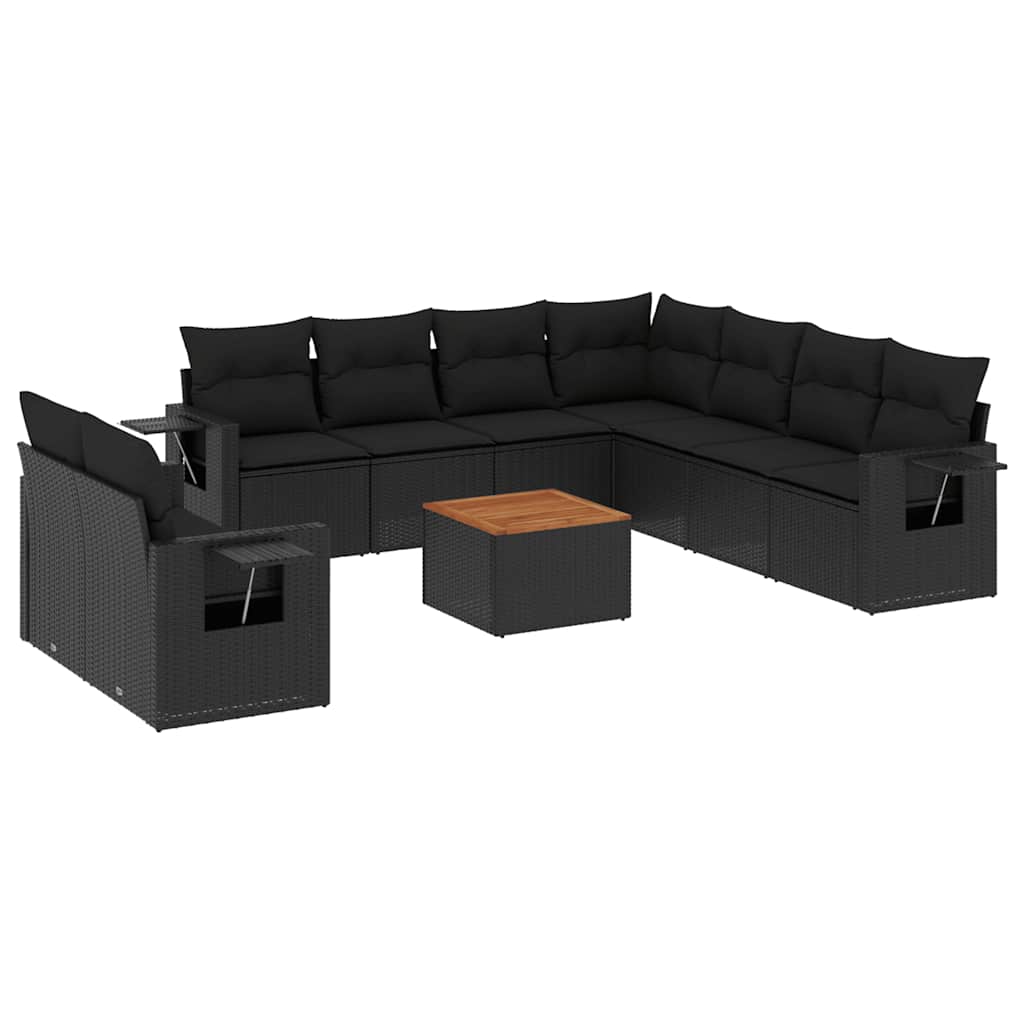 10-dijelni set vrtnih sofa s jastucima crni od poliratana Crna 65.5 x 62 x 69 cm