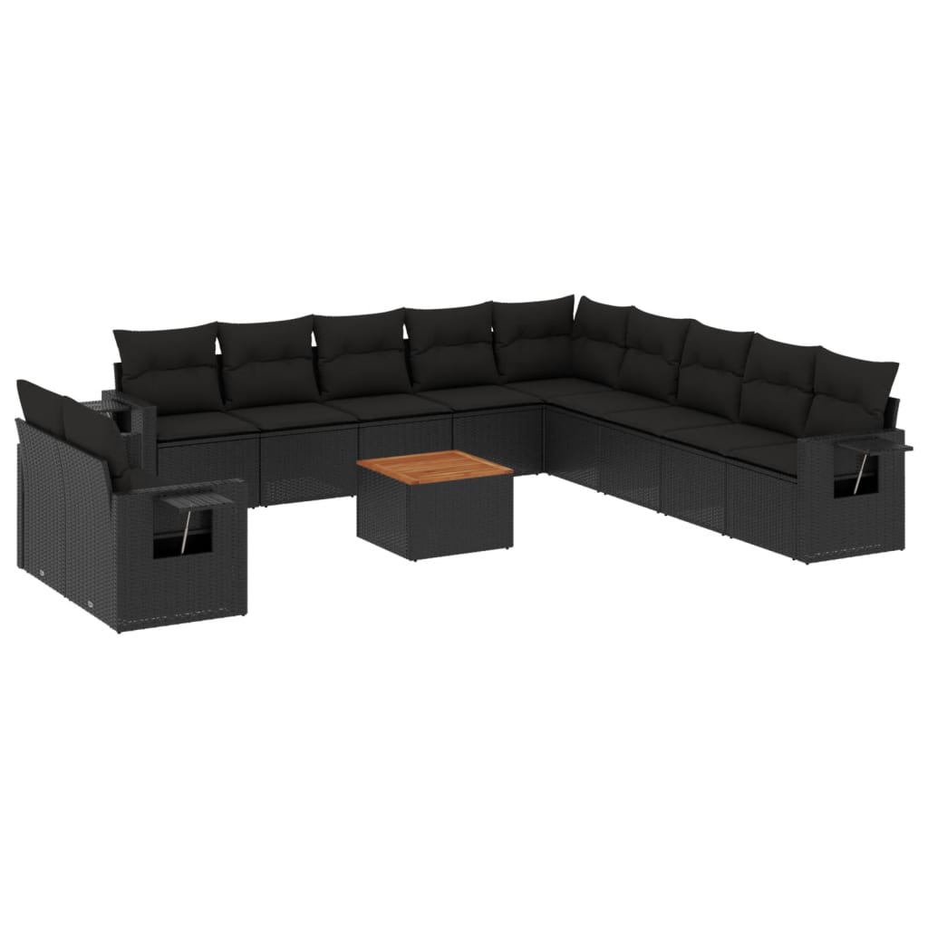 12-dijelni set vrtnih sofa od poliratana s jastucima crni