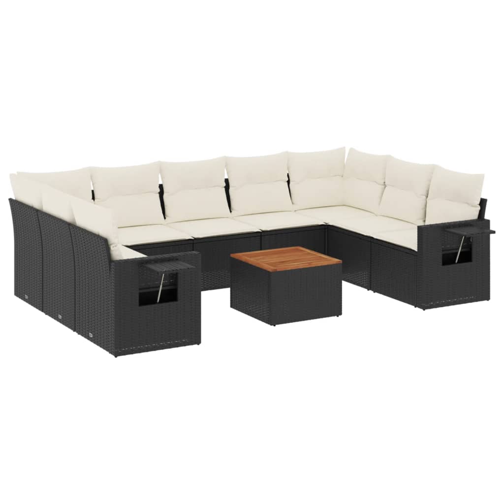 10-dijelni set vrtnih sofa s jastucima crni od poliratana Crna 65.5 x 62 x 69 cm