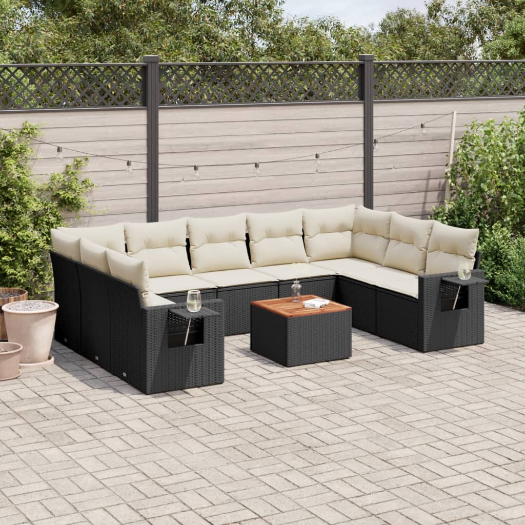 10-dijelni set vrtnih sofa s jastucima crni od poliratana Crna 65.5 x 62 x 69 cm