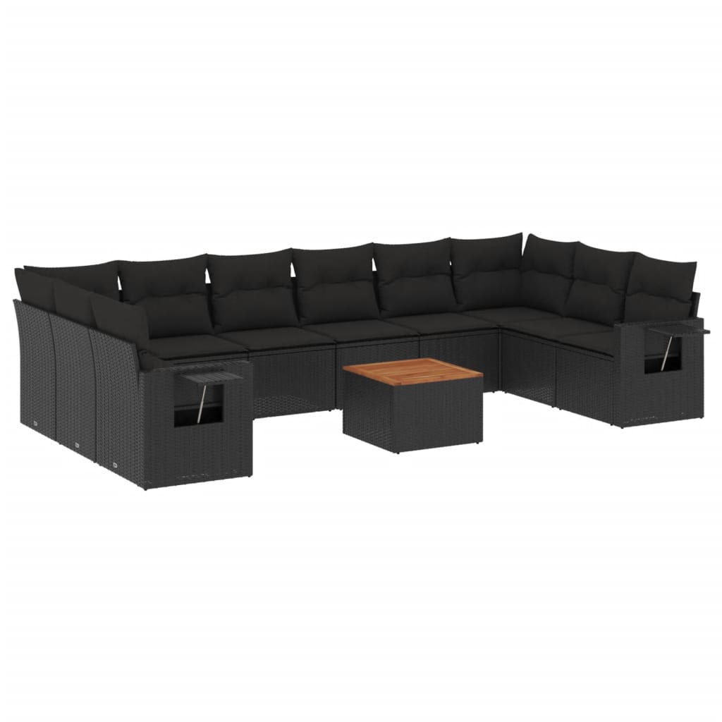 11-dijelni set vrtnih sofa od poliratana s jastucima crni Crna 65.5 x 62 x 69 cm