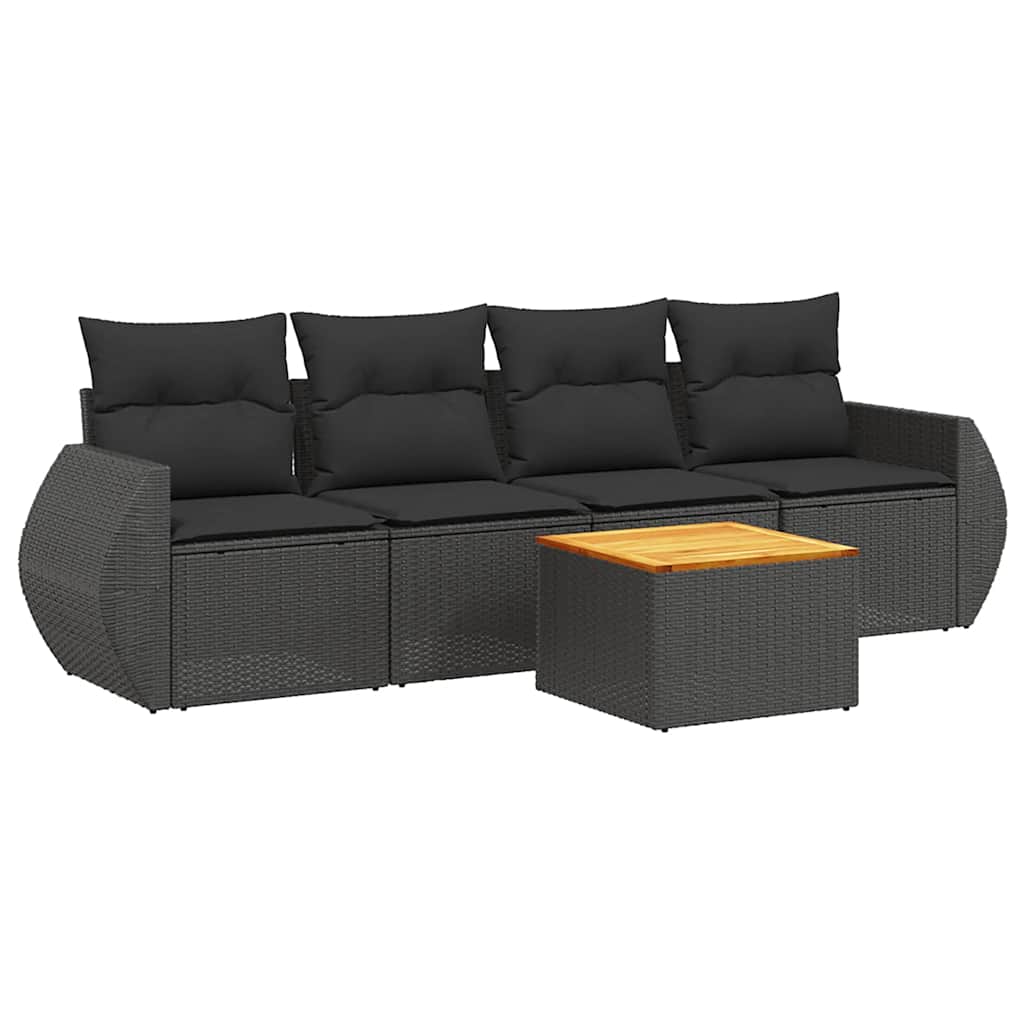 5-dijelna vrtna garnitura od poliratana s jastucima crna 70 x 62 x 69 cm