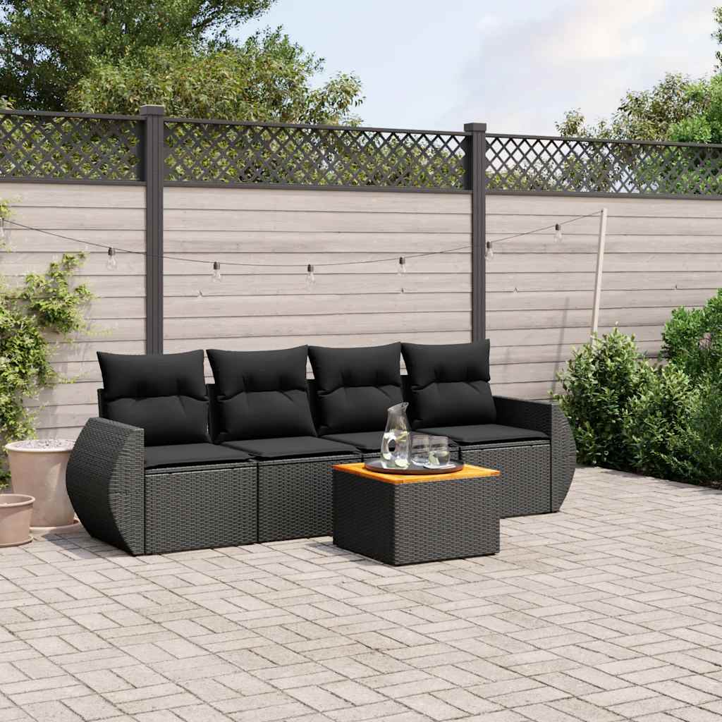5-dijelna vrtna garnitura od poliratana s jastucima crna 70 x 62 x 69 cm