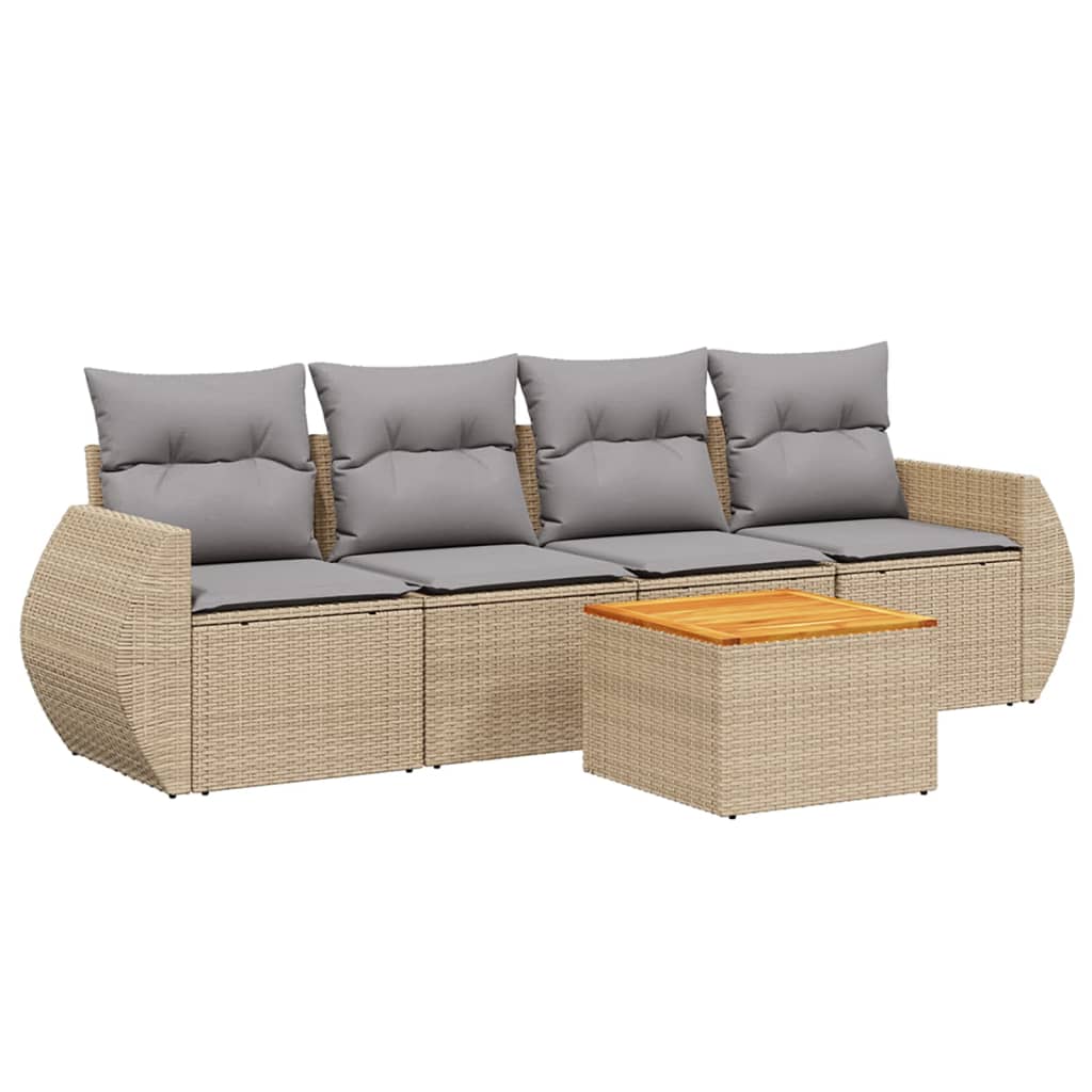 5-dijelni vrtni set sofa s jastucima bež od poliratana 70 x 62 x 69 cm