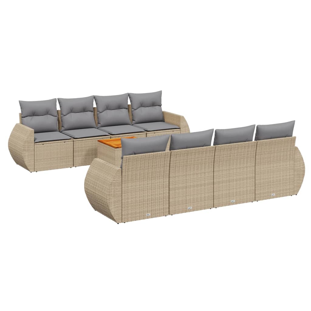 9-dijelni set vrtnih sofa s jastucima bež od poliratana 70 x 62 x 69 cm