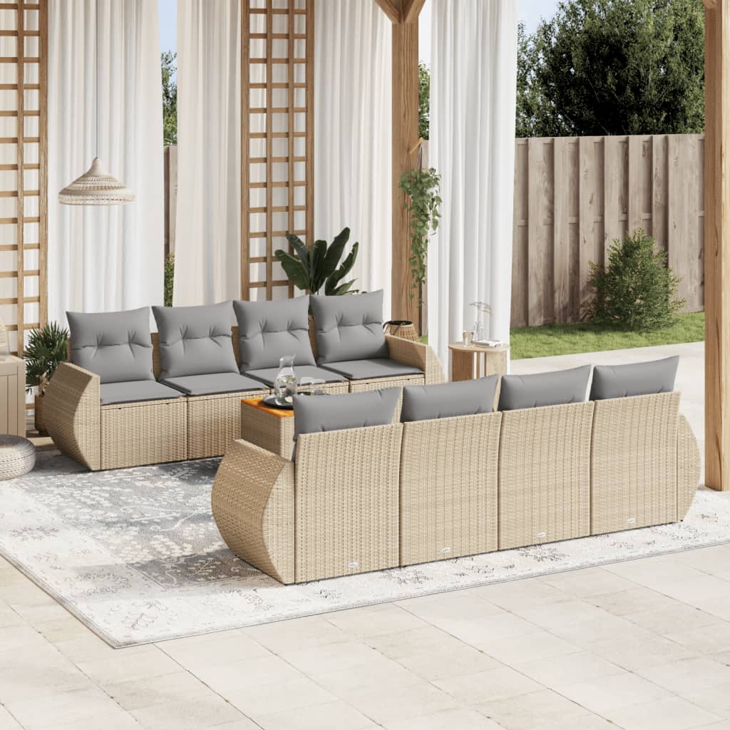 9-dijelni set vrtnih sofa s jastucima bež od poliratana 70 x 62 x 69 cm