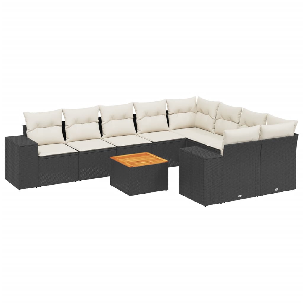 10-dijelni set vrtnih sofa s jastucima crni od poliratana Crna 83 x 62 x 69 cm