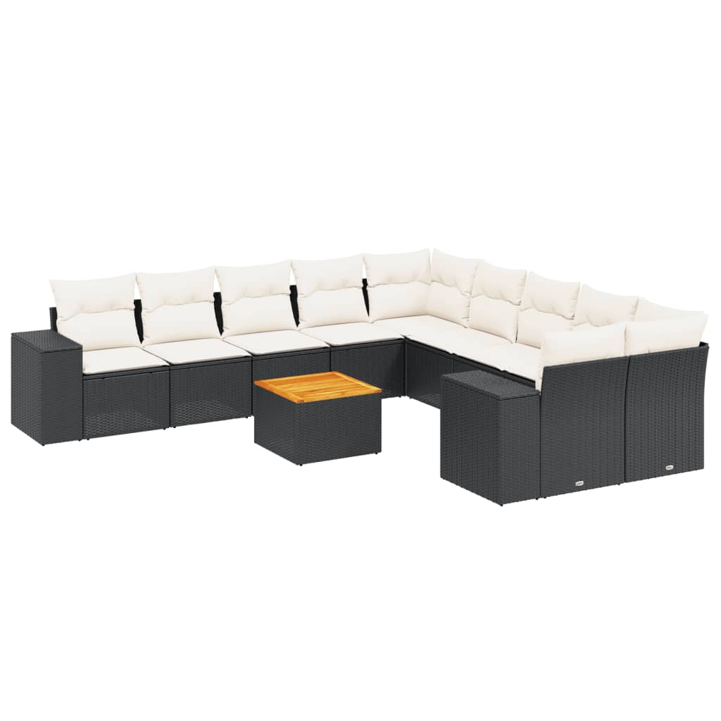 11-dijelni set vrtnih sofa od poliratana s jastucima crni Crna 83 x 62 x 69 cm