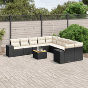 11-dijelni set vrtnih sofa od poliratana s jastucima crni Crna 83 x 62 x 69 cm