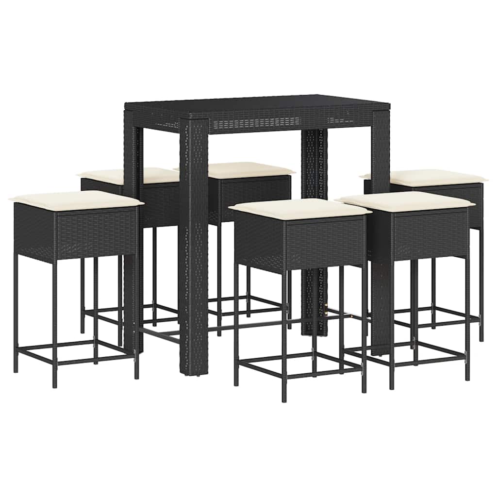 7-dijelni vrtni barski set od poliratana s jastucima crni Crna 100 x 60.5 x 110.5 cm