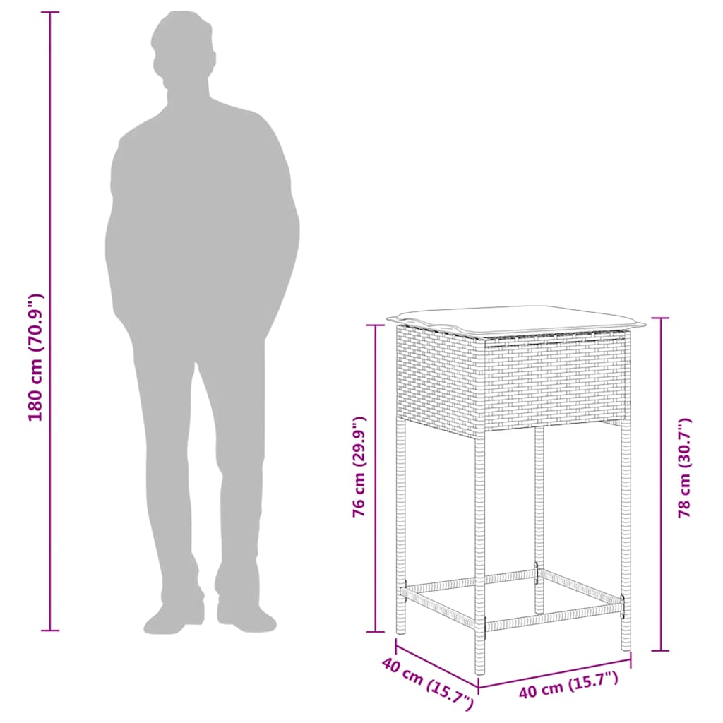 7-dijelni vrtni barski set od poliratana s jastucima crni Crna 100 x 60.5 x 110.5 cm