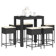 7-dijelni vrtni barski set od poliratana s jastucima crni Crna 100 x 60.5 x 110.5 cm