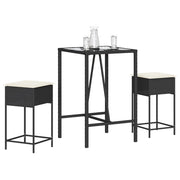 3-dijelni vrtni barski set od poliratana s jastucima crni Crna 70 x 70 x 110 cm