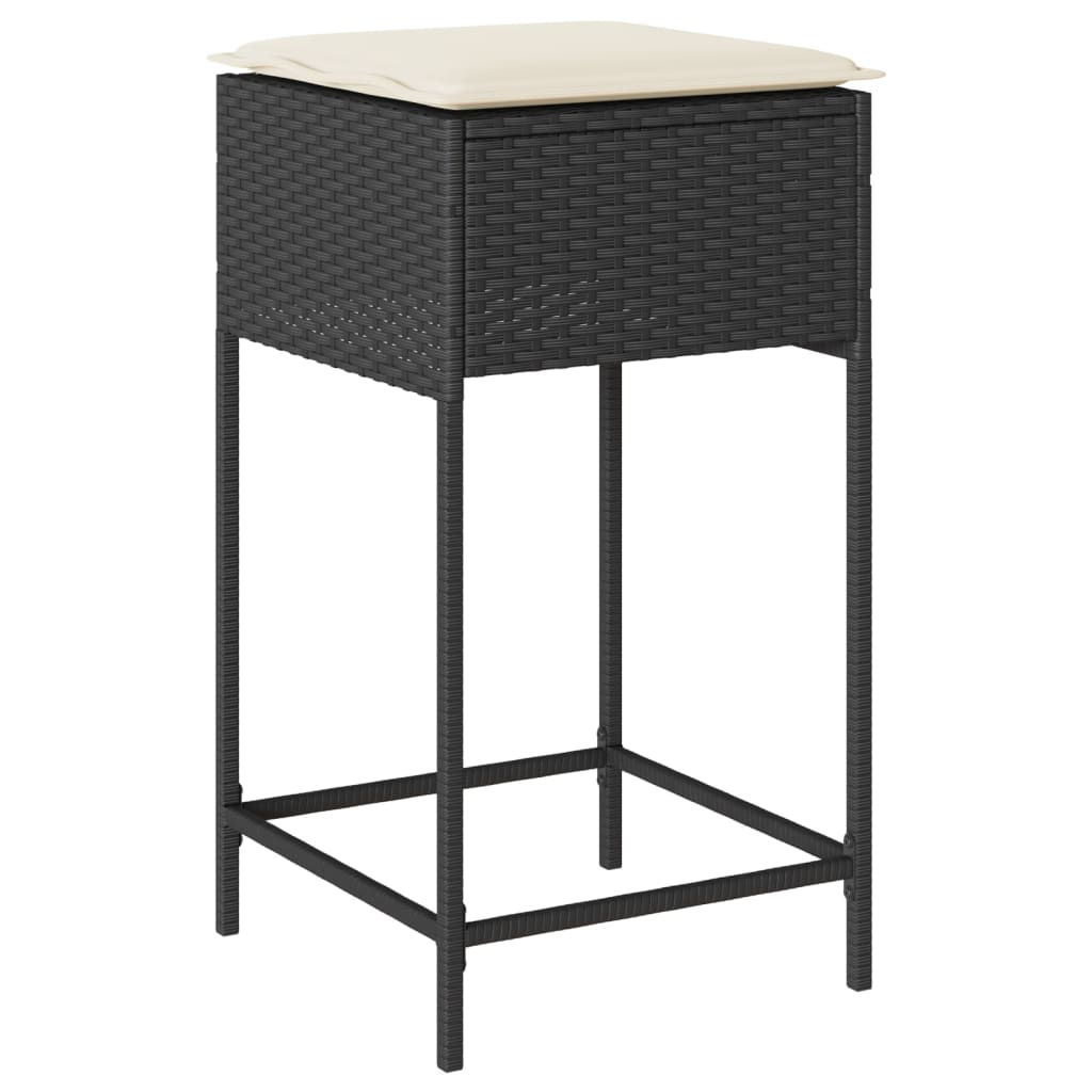 5-dijelni vrtni barski set od poliratana s jastucima crni Crna 110 x 70 x 110 cm