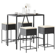 5-dijelni vrtni barski set od poliratana s jastucima crni Crna 110 x 70 x 110 cm