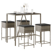 5-dijelni vrtni barski set od poliratana s jastucima sivi Siva 110 x 70 x 110 cm