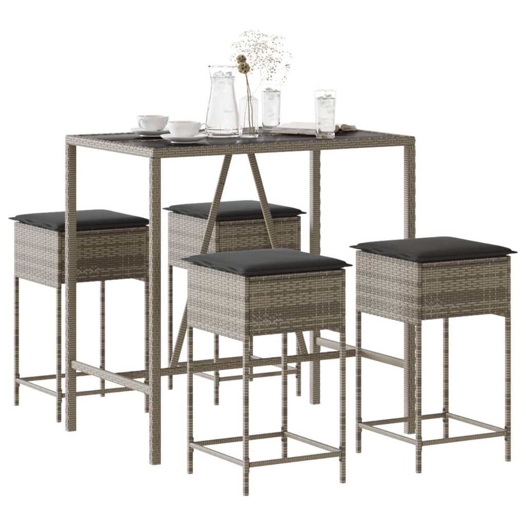5-dijelni vrtni barski set od poliratana s jastucima sivi Siva 110 x 70 x 110 cm