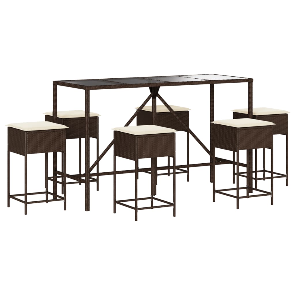 7-dijelni vrtni barski set s jastucima smeđi od poliratana Smeđa 180 x 70 x 110 cm