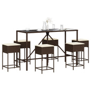 7-dijelni vrtni barski set s jastucima smeđi od poliratana Smeđa 180 x 70 x 110 cm