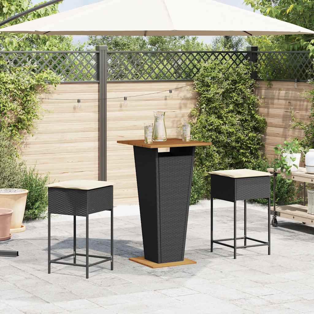 3-dijelni vrtni barski set od poliratana s jastucima crni Crna 60 x 60 x 110 cm