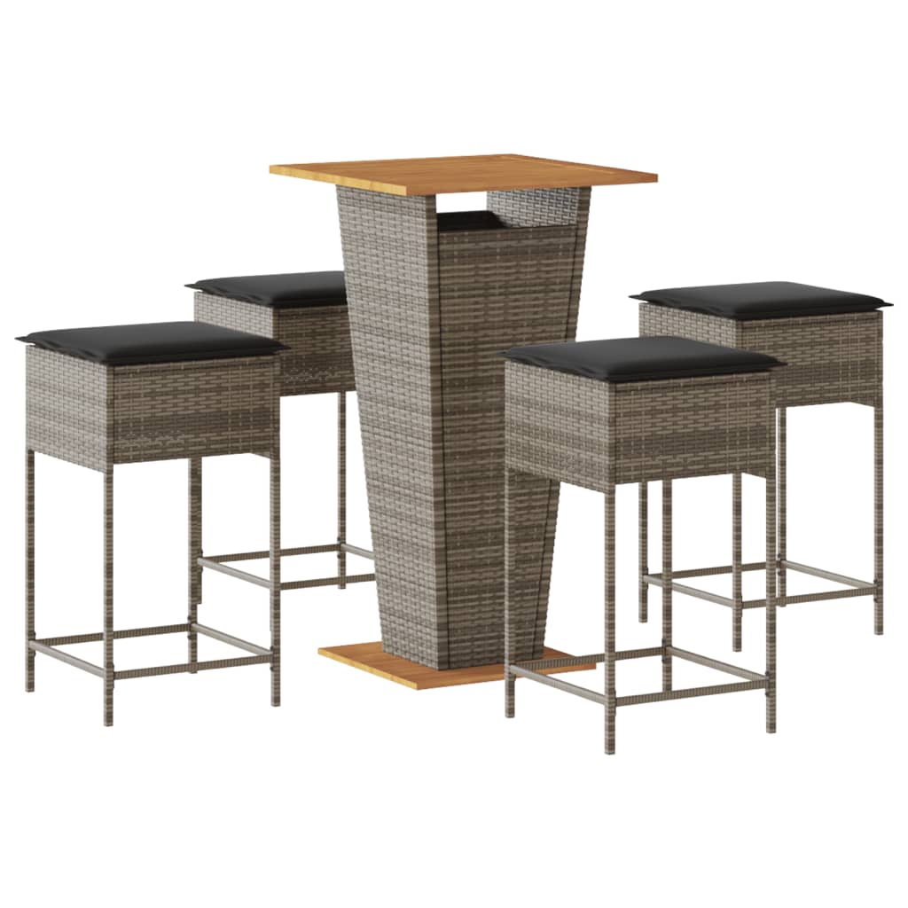 5-dijelni vrtni barski set od poliratana s jastucima sivi Siva 60 x 60 x 110 cm