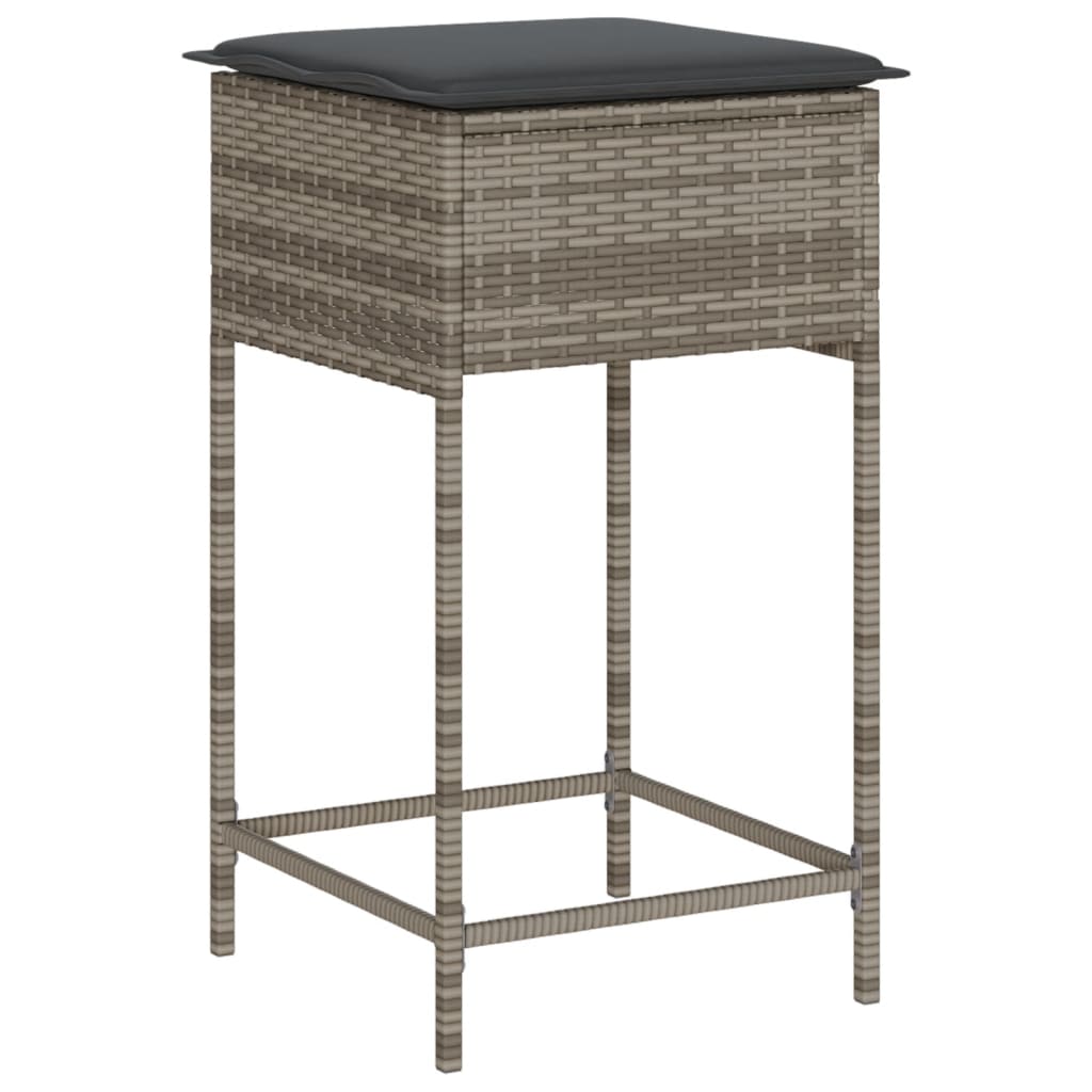 5-dijelni vrtni barski set od poliratana s jastucima sivi Siva 60 x 60 x 110 cm