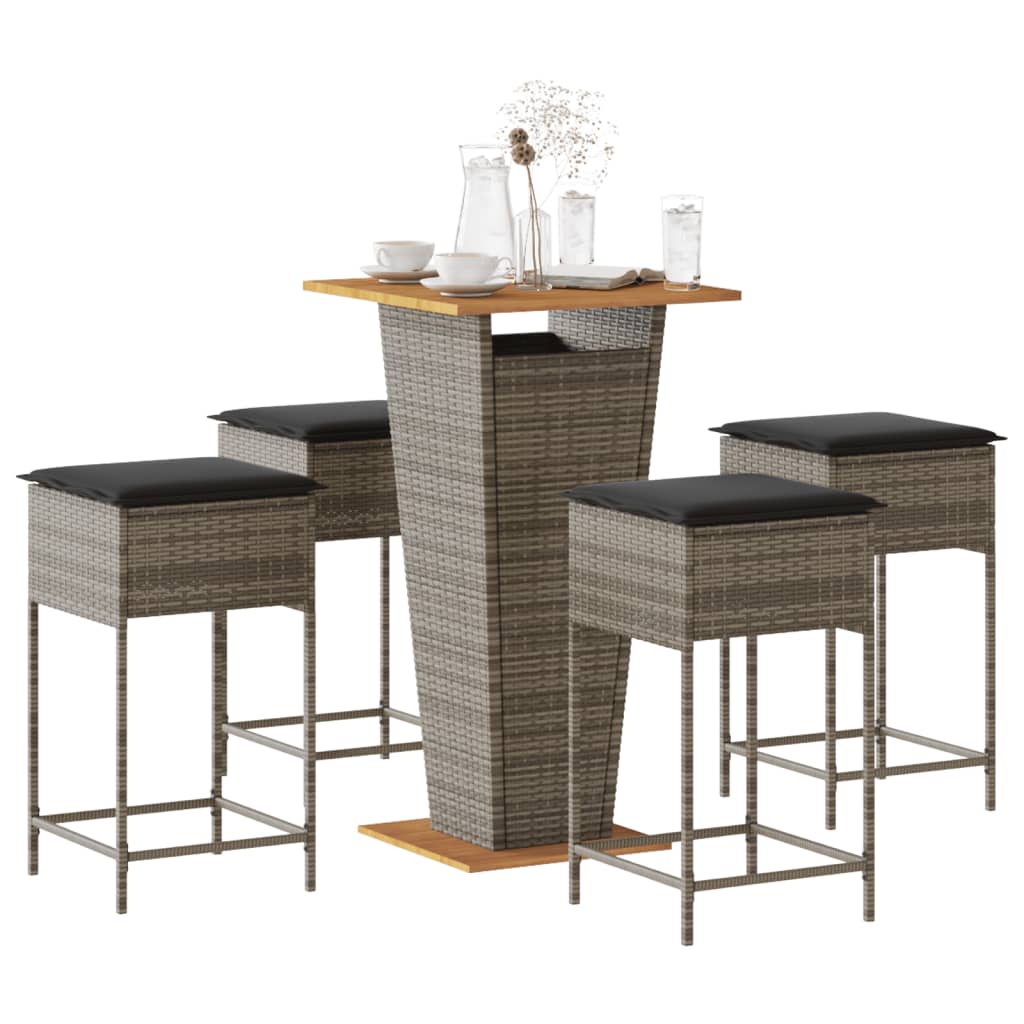 5-dijelni vrtni barski set od poliratana s jastucima sivi Siva 60 x 60 x 110 cm