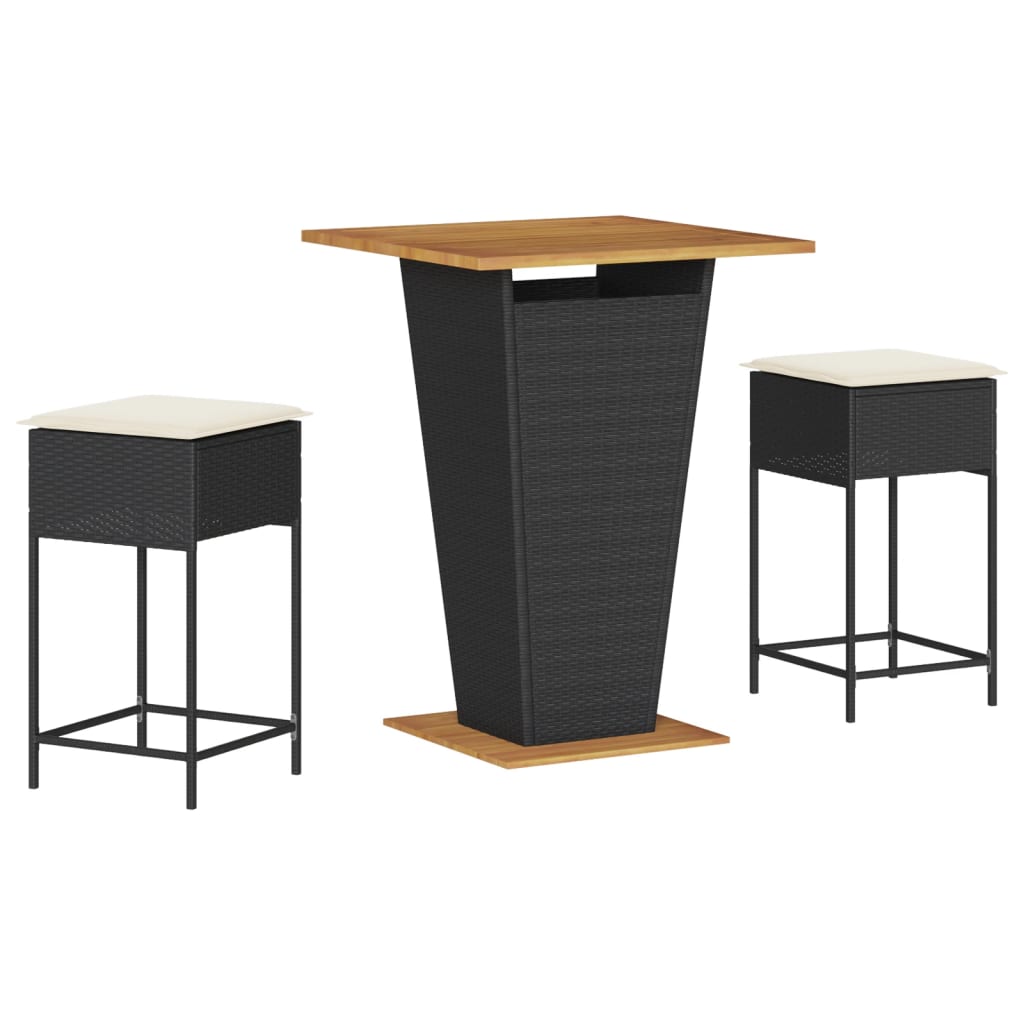 3-dijelni vrtni barski set od poliratana s jastucima crni Crna 80 x 80 x 110 cm