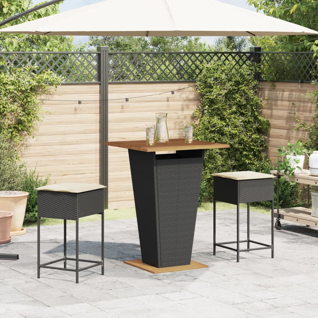 3-dijelni vrtni barski set od poliratana s jastucima crni Crna 80 x 80 x 110 cm
