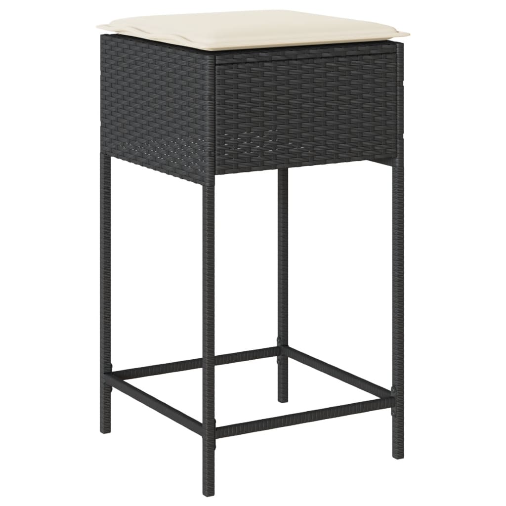 3-dijelni vrtni barski set od poliratana s jastucima crni Crna 80 x 80 x 110 cm