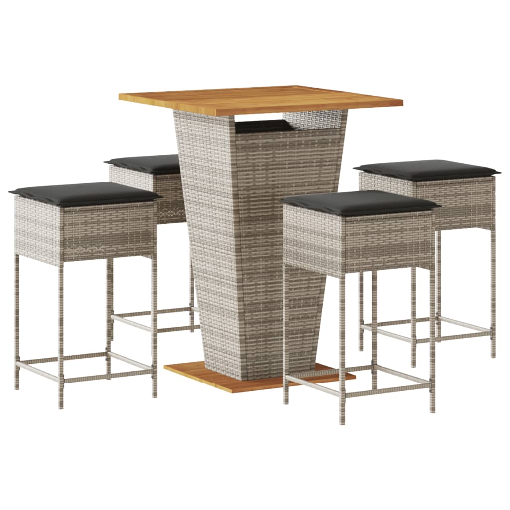 5-dijelni vrtni barski set od poliratana s jastucima sivi Siva 80 x 80 x 110 cm