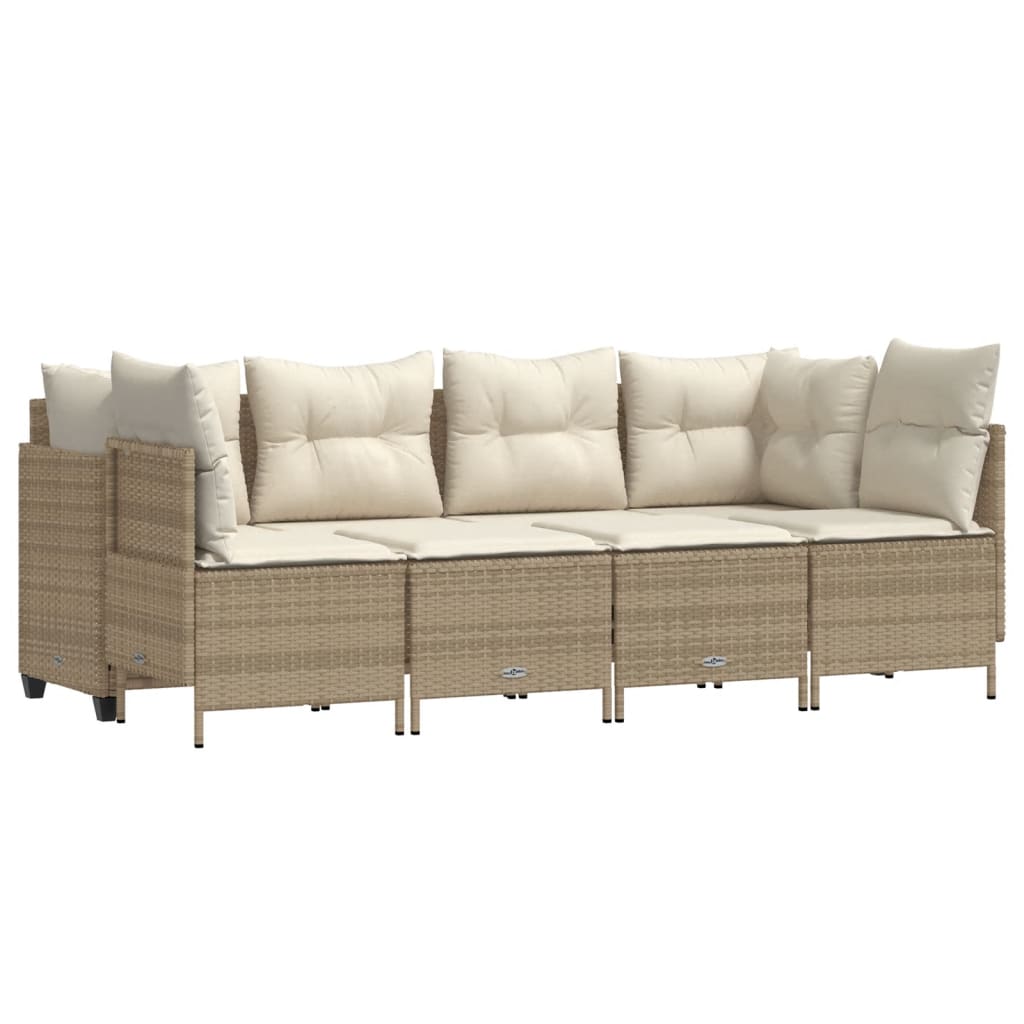 5-dijelni vrtni set sofa s jastucima bež od poliratana 204 x 55 x 70 cm
